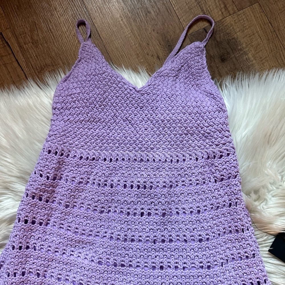 LULU’S Summer Muse Lavender Crochet Lace-Up Mini Dress - Picture 4 of 8